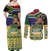 South Africa Rugby Couples Matching Off Shoulder Maxi Dress and Long Sleeve Button Shirt Go Bokke-Amabokoboko Spirit - Wonder Print Shop