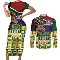 South Africa Rugby Couples Matching Short Sleeve Bodycon Dress and Long Sleeve Button Shirt Go Bokke-Amabokoboko Spirit - Wonder Print Shop