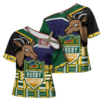 South Africa Rugby Cross Shoulder Shirt Go Bokke-Amabokoboko Spirit - Wonder Print Shop