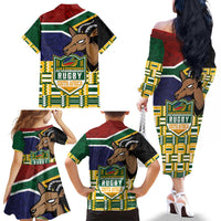 South Africa Rugby Family Matching Off The Shoulder Long Sleeve Dress and Hawaiian Shirt Go Bokke-Amabokoboko Spirit - Wonder Print Shop