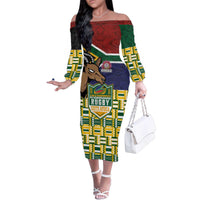 South Africa Rugby Family Matching Off The Shoulder Long Sleeve Dress and Hawaiian Shirt Go Bokke-Amabokoboko Spirit - Wonder Print Shop