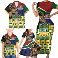 South Africa Rugby Family Matching Short Sleeve Bodycon Dress and Hawaiian Shirt Go Bokke-Amabokoboko Spirit - Wonder Print Shop