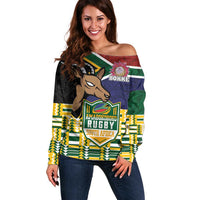 South Africa Rugby Off Shoulder Sweater Go Bokke-Amabokoboko Spirit - Wonder Print Shop
