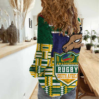 South Africa Rugby Women Casual Shirt Go Bokke-Amabokoboko Spirit - Wonder Print Shop