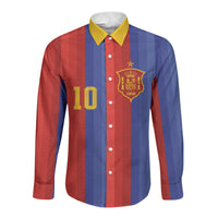 Spain 2026 Football Custom Long Sleeve Button Shirt La Roja x Blaugrana
