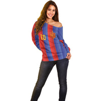 Spain 2026 Football Custom Off Shoulder Sweater La Roja x Blaugrana