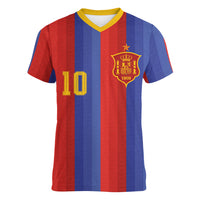 Spain 2026 Football Custom Women V-Neck T-Shirt La Roja x Blaugrana