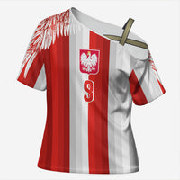 Poland Football Custom Cross Shoulder Shirt The White-Reds Winged Sport Style