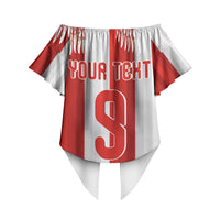 Poland Football Custom Off Shoulder Wrap Waist Top The White-Reds Winged Sport Style