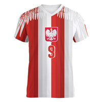 Poland Football Custom Women V-Neck T-Shirt The White-Reds Winged Sport Style