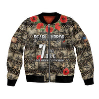 Pearl Harbor Remembrance Day Personalized Bomber Jacket Memories of December 7 with Red Poppy Lei - Wonder Print Shop