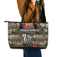 Pearl Harbor Remembrance Day Leather Tote Bag Memories of December 7 with Red Poppy Lei - Wonder Print Shop