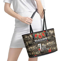 Pearl Harbor Remembrance Day Leather Tote Bag Memories of December 7 with Red Poppy Lei - Wonder Print Shop