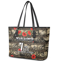 Pearl Harbor Remembrance Day Leather Tote Bag Memories of December 7 with Red Poppy Lei - Wonder Print Shop