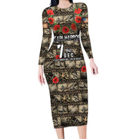 Pearl Harbor Remembrance Day Personalized Long Sleeve Bodycon Dress Memories of December 7 with Red Poppy Lei - Wonder Print Shop