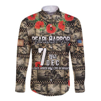 Pearl Harbor Remembrance Day Personalized Long Sleeve Button Shirt Memories of December 7 with Red Poppy Lei - Wonder Print Shop