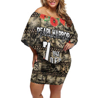 Pearl Harbor Remembrance Day Personalized Off Shoulder Short Dress Memories of December 7 with Red Poppy Lei - Wonder Print Shop