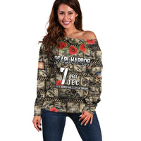 Pearl Harbor Remembrance Day Personalized Off Shoulder Sweater Memories of December 7 with Red Poppy Lei - Wonder Print Shop