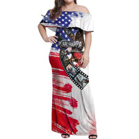 Pearl Harbor Remembrance Day Personalized Off Shoulder Maxi Dress Lest We Forget - The Bald Eagle Remembers - Wonder Print Shop