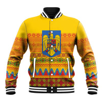Romania Merry Christmas Baseball Jacket Romania Emblem Traditional Folk Art - Wonder Print Shop
