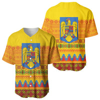 Romania Merry Christmas Baseball Jersey Romania Emblem Traditional Folk Art - Wonder Print Shop