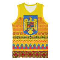 Romania Merry Christmas Basketball Jersey Romania Emblem Traditional Folk Art - Wonder Print Shop