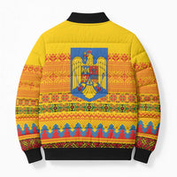 Romania Merry Christmas Bomber Puffer Jacket Romania Emblem Traditional Folk Art - Wonder Print Shop