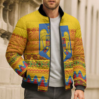 Romania Merry Christmas Bomber Puffer Jacket Romania Emblem Traditional Folk Art - Wonder Print Shop