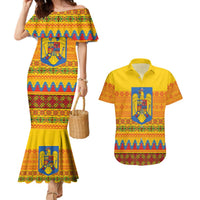 Romania Merry Christmas Couples Matching Mermaid Dress and Hawaiian Shirt Romania Emblem Traditional Folk Art - Wonder Print Shop