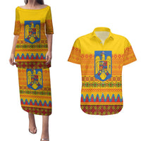 Romania Merry Christmas Couples Matching Puletasi and Hawaiian Shirt Romania Emblem Traditional Folk Art - Wonder Print Shop