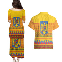Romania Merry Christmas Couples Matching Puletasi and Hawaiian Shirt Romania Emblem Traditional Folk Art - Wonder Print Shop