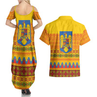Romania Merry Christmas Couples Matching Summer Maxi Dress and Hawaiian Shirt Romania Emblem Traditional Folk Art - Wonder Print Shop
