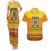 Romania Merry Christmas Couples Matching Tank Maxi Dress and Hawaiian Shirt Romania Emblem Traditional Folk Art - Wonder Print Shop