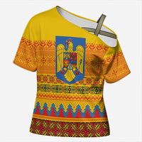 Romania Merry Christmas Cross Shoulder Shirt Romania Emblem Traditional Folk Art - Wonder Print Shop