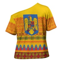 Romania Merry Christmas Cross Shoulder Shirt Romania Emblem Traditional Folk Art - Wonder Print Shop