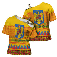 Romania Merry Christmas Cross Shoulder Shirt Romania Emblem Traditional Folk Art - Wonder Print Shop