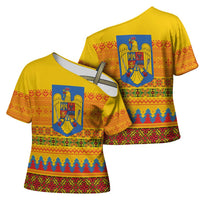 Romania Merry Christmas Cross Shoulder Shirt Romania Emblem Traditional Folk Art - Wonder Print Shop