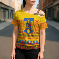 Romania Merry Christmas Cross Shoulder Shirt Romania Emblem Traditional Folk Art - Wonder Print Shop