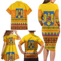 Romania Merry Christmas Family Matching Long Sleeve Bodycon Dress and Hawaiian Shirt Romania Emblem Traditional Folk Art - Wonder Print Shop