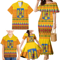 Romania Merry Christmas Family Matching Mermaid Dress and Hawaiian Shirt Romania Emblem Traditional Folk Art - Wonder Print Shop
