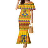 Romania Merry Christmas Family Matching Mermaid Dress and Hawaiian Shirt Romania Emblem Traditional Folk Art - Wonder Print Shop