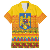 Romania Merry Christmas Family Matching Off The Shoulder Long Sleeve Dress and Hawaiian Shirt Romania Emblem Traditional Folk Art - Wonder Print Shop