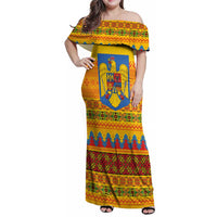 Romania Merry Christmas Family Matching Off Shoulder Maxi Dress and Hawaiian Shirt Romania Emblem Traditional Folk Art - Wonder Print Shop