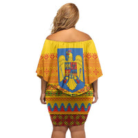 Romania Merry Christmas Family Matching Off Shoulder Short Dress and Hawaiian Shirt Romania Emblem Traditional Folk Art - Wonder Print Shop