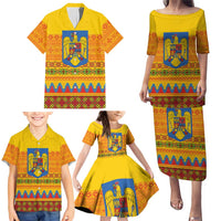 Romania Merry Christmas Family Matching Puletasi and Hawaiian Shirt Romania Emblem Traditional Folk Art - Wonder Print Shop