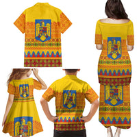 Romania Merry Christmas Family Matching Puletasi and Hawaiian Shirt Romania Emblem Traditional Folk Art - Wonder Print Shop