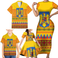 Romania Merry Christmas Family Matching Short Sleeve Bodycon Dress and Hawaiian Shirt Romania Emblem Traditional Folk Art - Wonder Print Shop