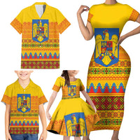 Romania Merry Christmas Family Matching Short Sleeve Bodycon Dress and Hawaiian Shirt Romania Emblem Traditional Folk Art - Wonder Print Shop