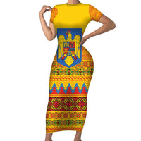Romania Merry Christmas Family Matching Short Sleeve Bodycon Dress and Hawaiian Shirt Romania Emblem Traditional Folk Art - Wonder Print Shop