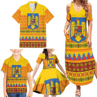 Romania Merry Christmas Family Matching Summer Maxi Dress and Hawaiian Shirt Romania Emblem Traditional Folk Art - Wonder Print Shop